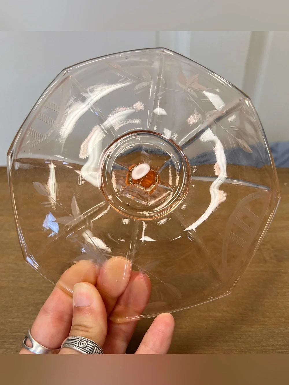 Vintage-Style Pink Glass Serving Tray with Heart Handle